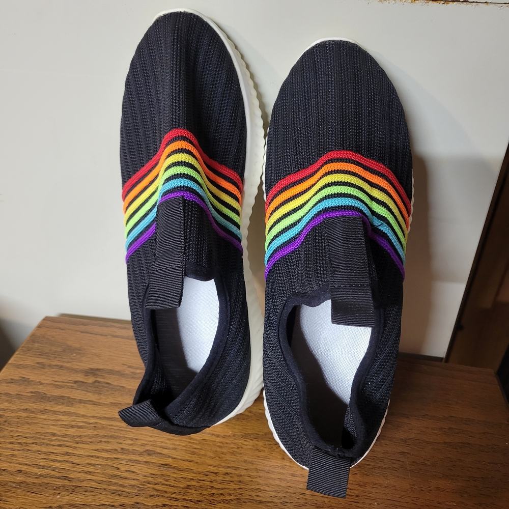 Women's Black Rainbow Slip-On Athletic Shoes